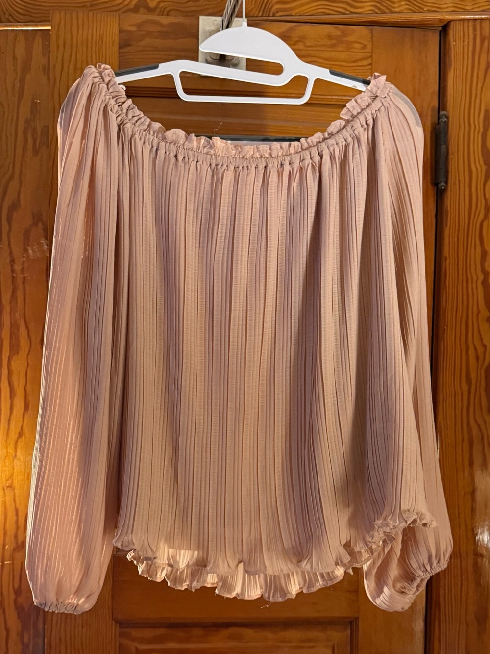 Pleated Off-Shoulder Blouse in Blush Pink